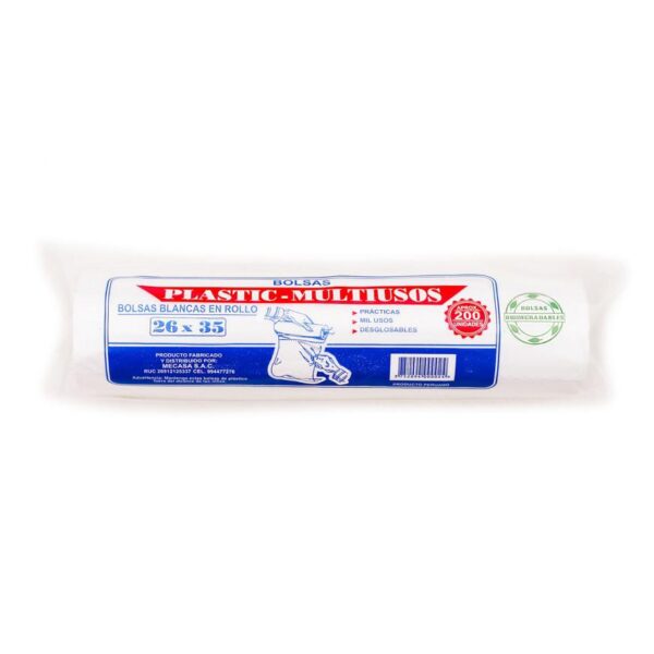 Bolsa Mecasa Biodegradable Blanca 26 Cm X 35 Cm Rollo X 200 Und